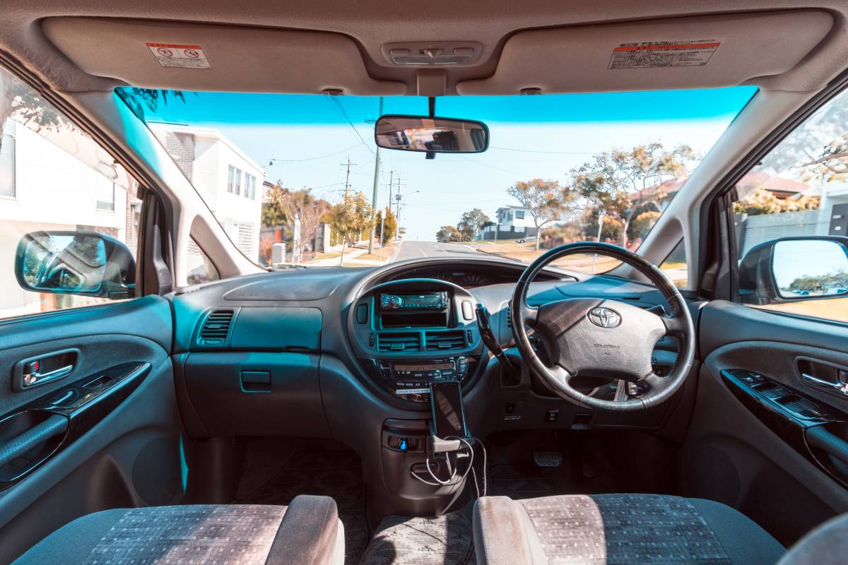 Cockpit of a Spaceships campervan - seen from behind